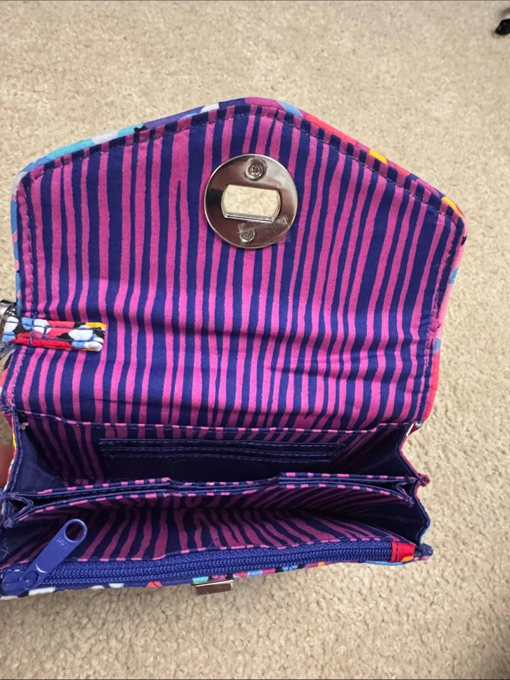 Vera Bradley Purple Floral Quilted Wristlet with Multicolor Accents